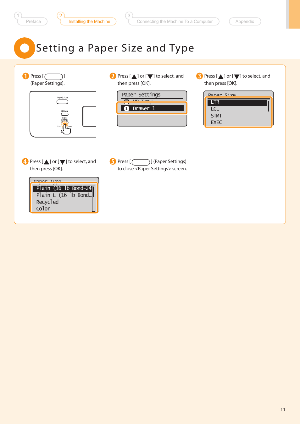 Setting a paper size and type | Canon imageCLASS D550 User Manual | Page 13 / 28