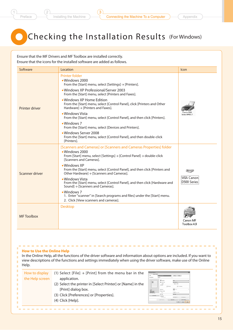 Checking the installation results, For windows) | Canon imageCLASS D550 User Manual | Page 17 / 28