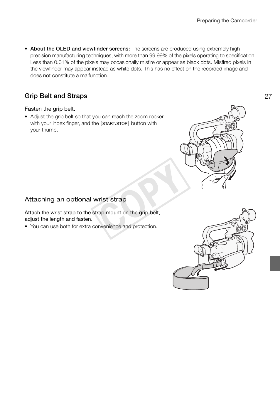 Grip belt and straps 27, Cop y | Canon XA25 User Manual | Page 27 / 187