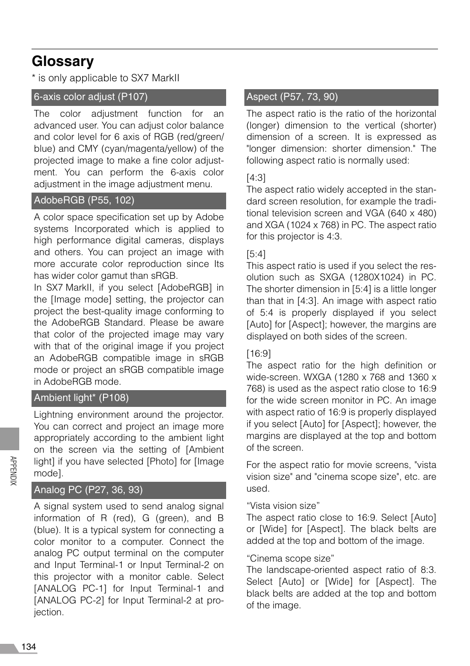 Glossary | Canon REALiS SX60 User Manual | Page 134 / 146