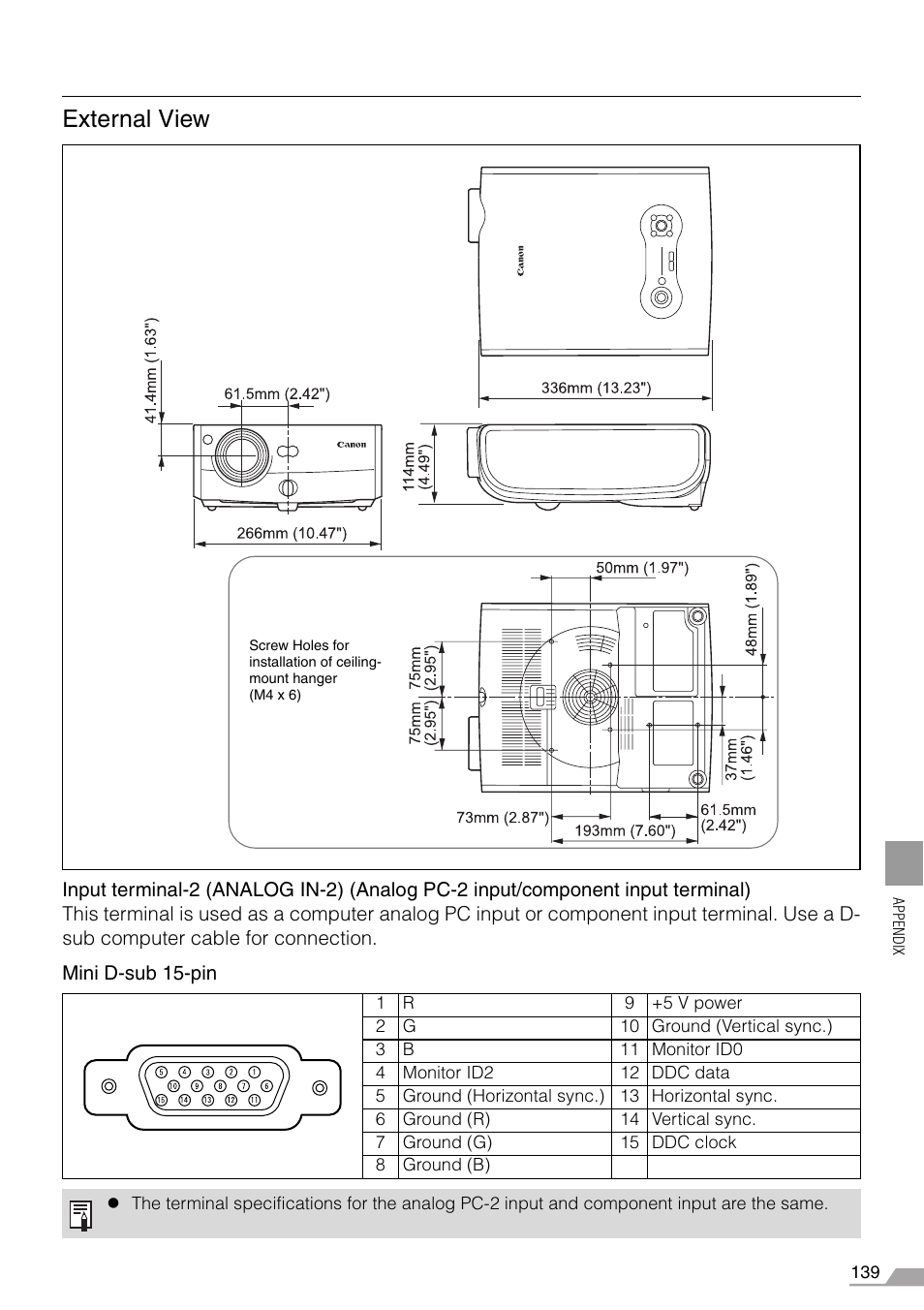 T (m4 x 6) (p139), External view | Canon REALiS SX60 User Manual | Page 139 / 146