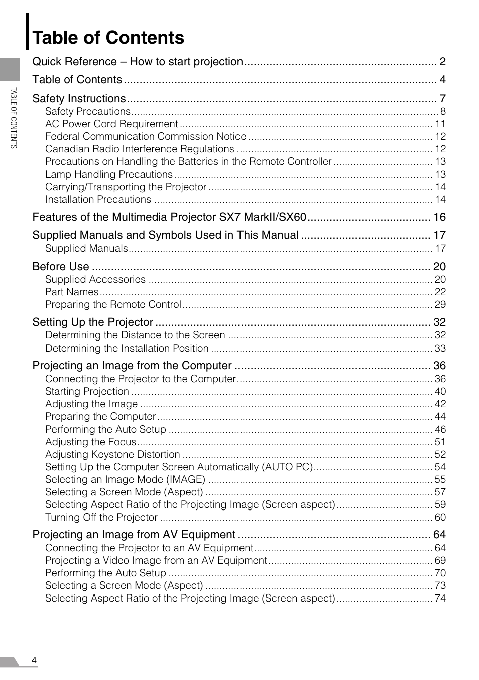 Canon REALiS SX60 User Manual | Page 4 / 146