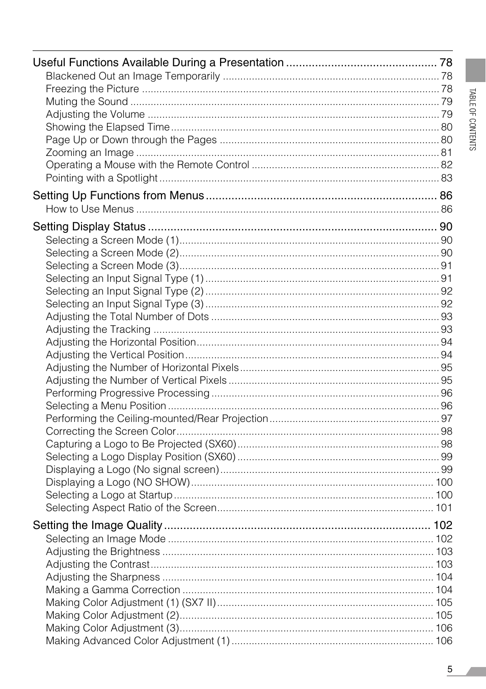 Canon REALiS SX60 User Manual | Page 5 / 146