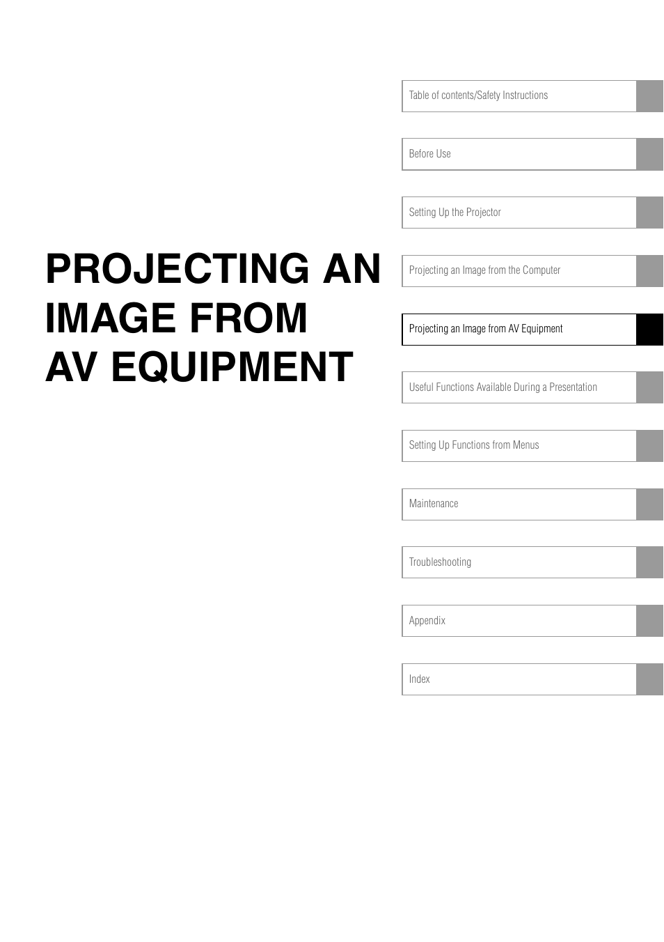 Projecting an image from av equipment | Canon REALiS SX60 User Manual | Page 63 / 146