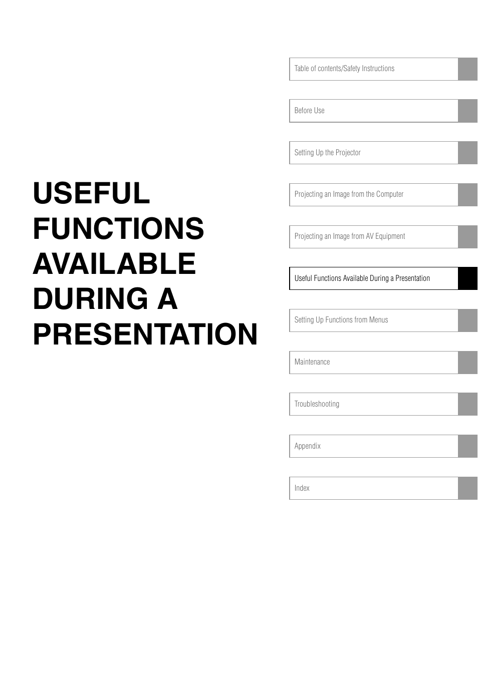 Useful functions available during a presentation | Canon REALiS SX60 User Manual | Page 77 / 146