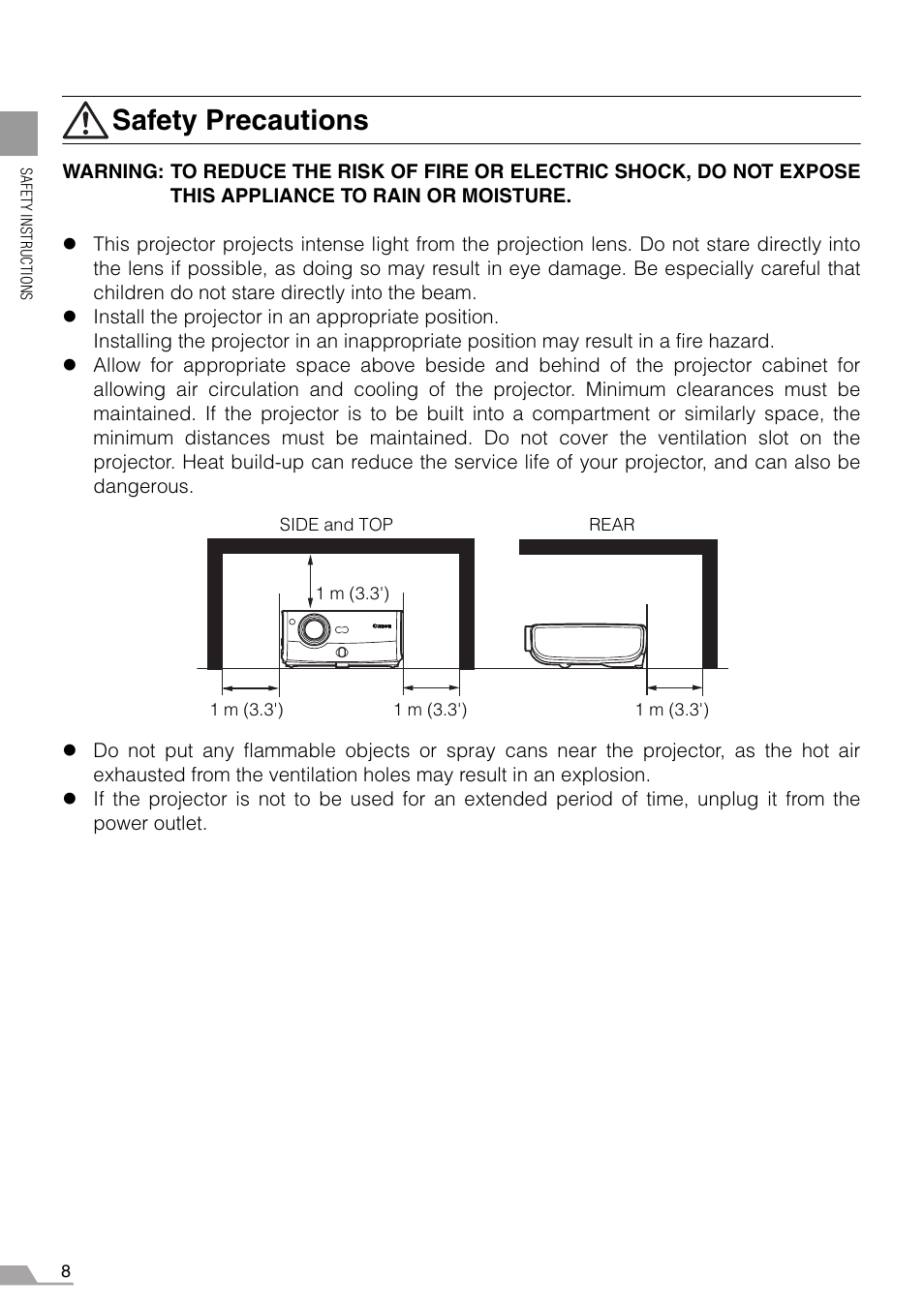 Safety precautions | Canon REALiS SX60 User Manual | Page 8 / 146