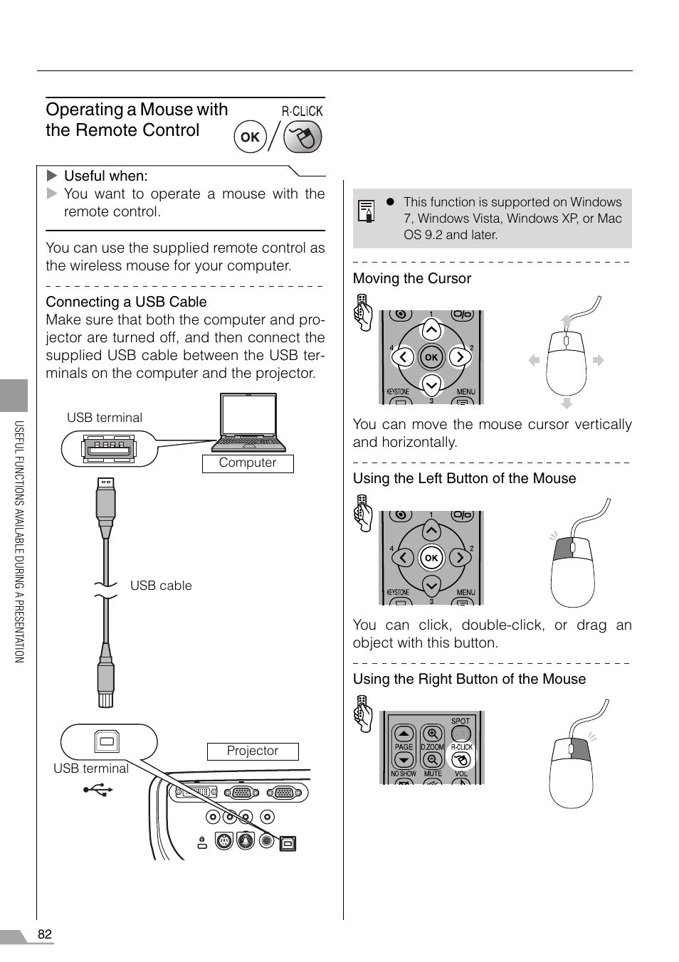 Operating a mouse with the remote control, P82) | Canon REALiS SX60 User Manual | Page 82 / 146