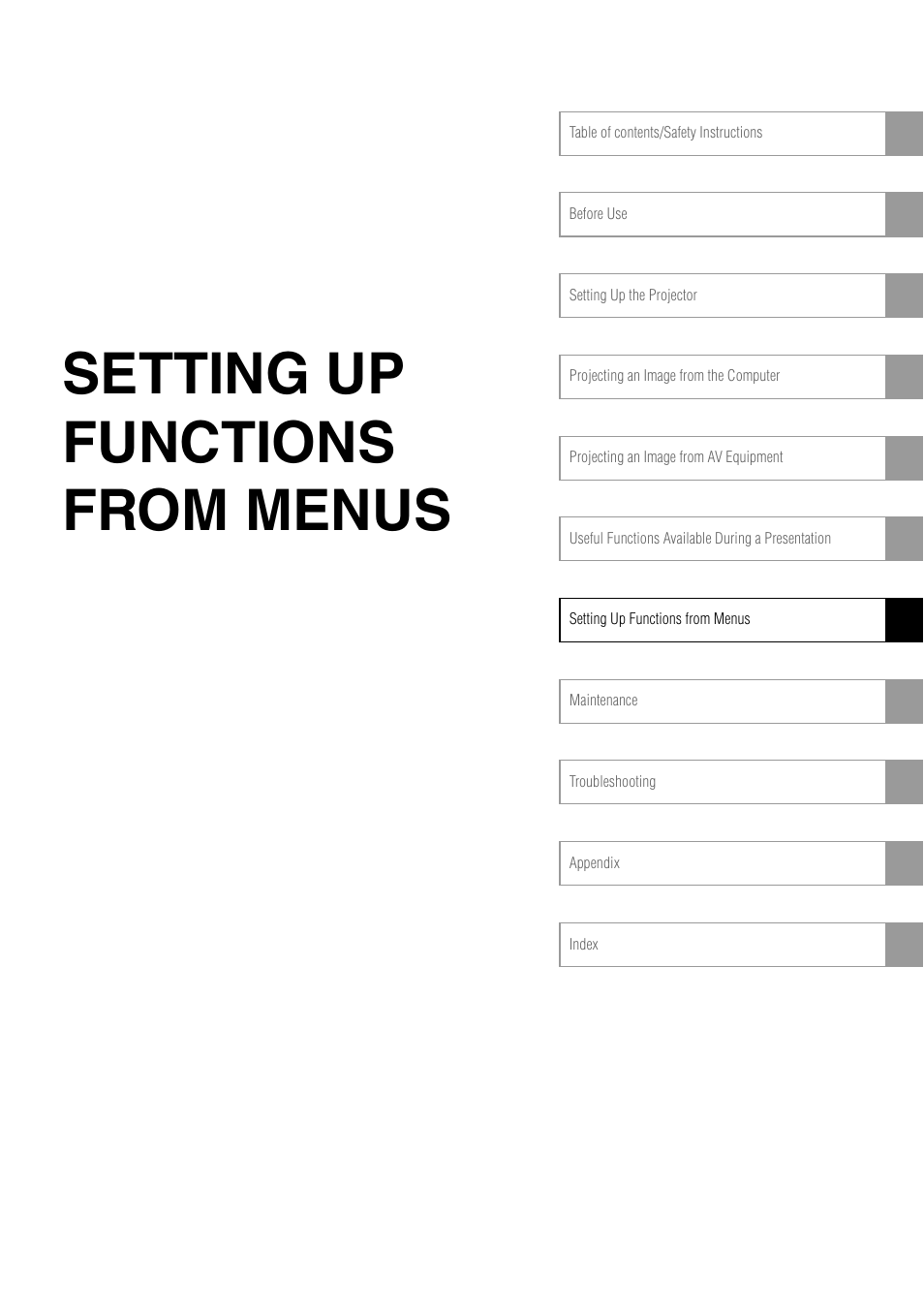 Setting up functions from menus | Canon REALiS SX60 User Manual | Page 85 / 146