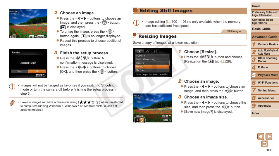 Editing still images, Cop y | Canon PowerShot ELPH 330 HS User Manual | Page 100 / 178