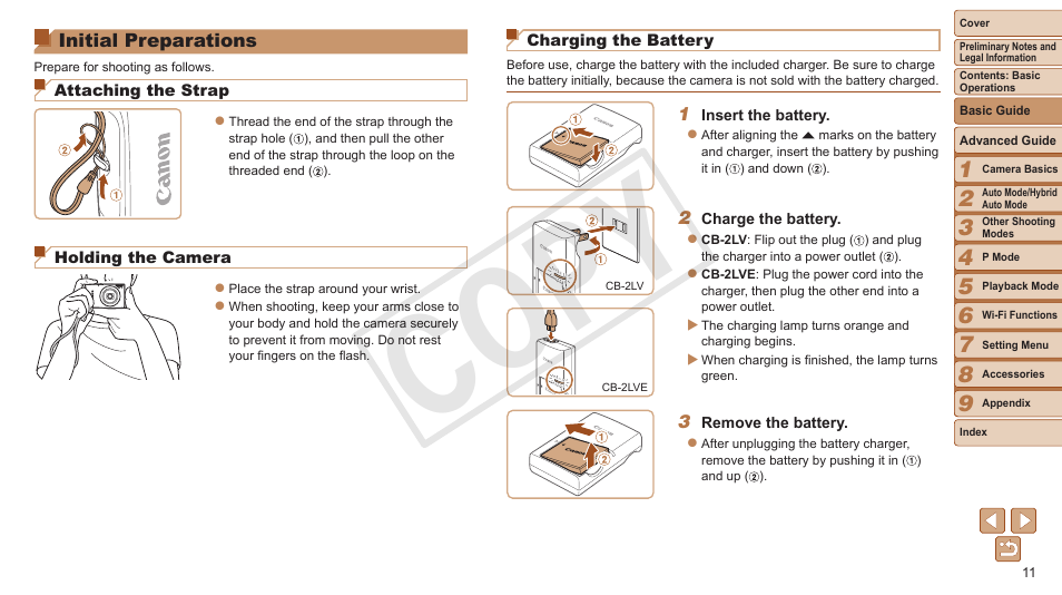 Initial preparations, Cop y | Canon PowerShot ELPH 330 HS User Manual | Page 11 / 178