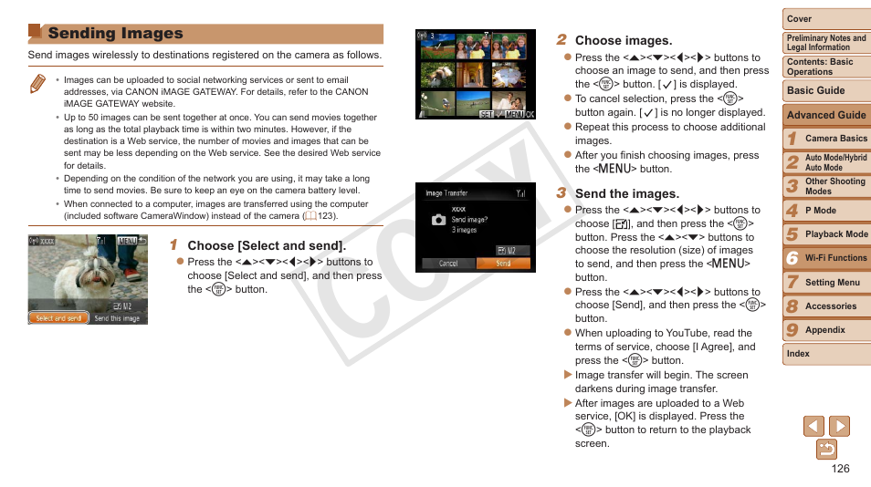 Sending images, Cop y | Canon PowerShot ELPH 330 HS User Manual | Page 126 / 178