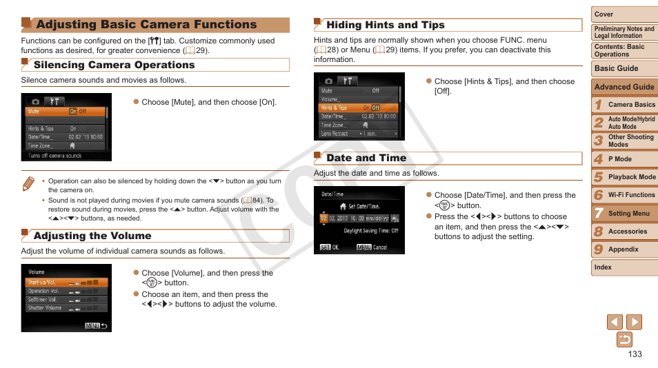 Adjusting basic camera, Functions, Cop y | Canon PowerShot ELPH 330 HS User Manual | Page 133 / 178