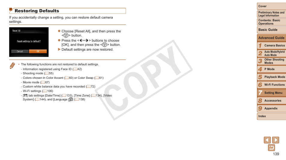 Settings, Cop y | Canon PowerShot ELPH 330 HS User Manual | Page 139 / 178