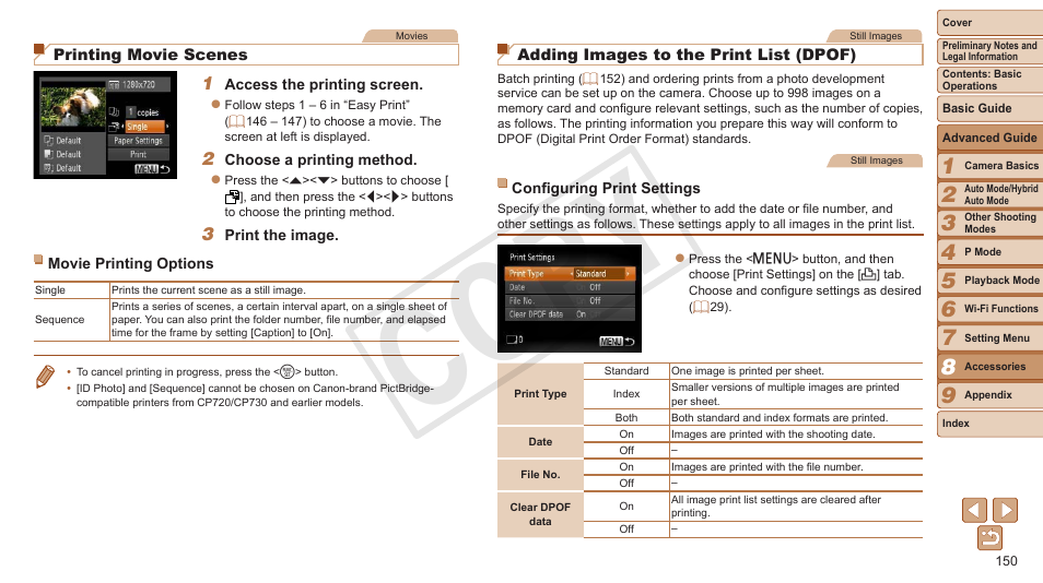 150) to print, Adding, Images to the print list (dpof) | 150), or “adding images to a photobook, Adding images to the print list, Dpof), Cop y | Canon PowerShot ELPH 330 HS User Manual | Page 150 / 178