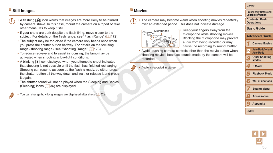 Cop y | Canon PowerShot ELPH 330 HS User Manual | Page 35 / 178