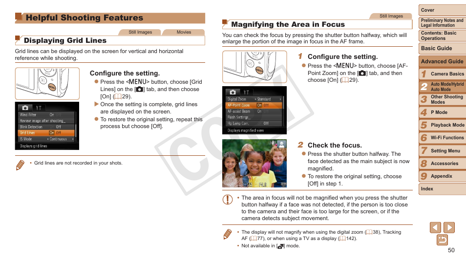 Helpful shooting features, Cop y | Canon PowerShot ELPH 330 HS User Manual | Page 50 / 178