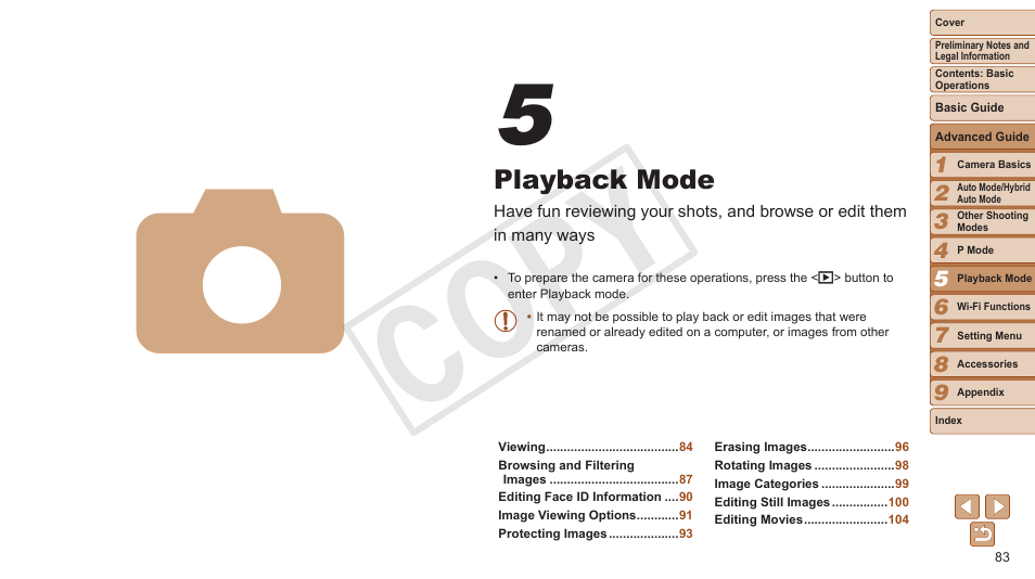 Playback mode, Cop y | Canon PowerShot ELPH 330 HS User Manual | Page 83 / 178