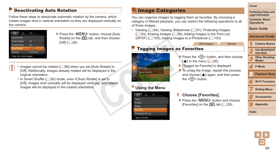 Image categories, 99), edited, Displays images tagged as favorites | Cop y | Canon PowerShot ELPH 330 HS User Manual | Page 99 / 178