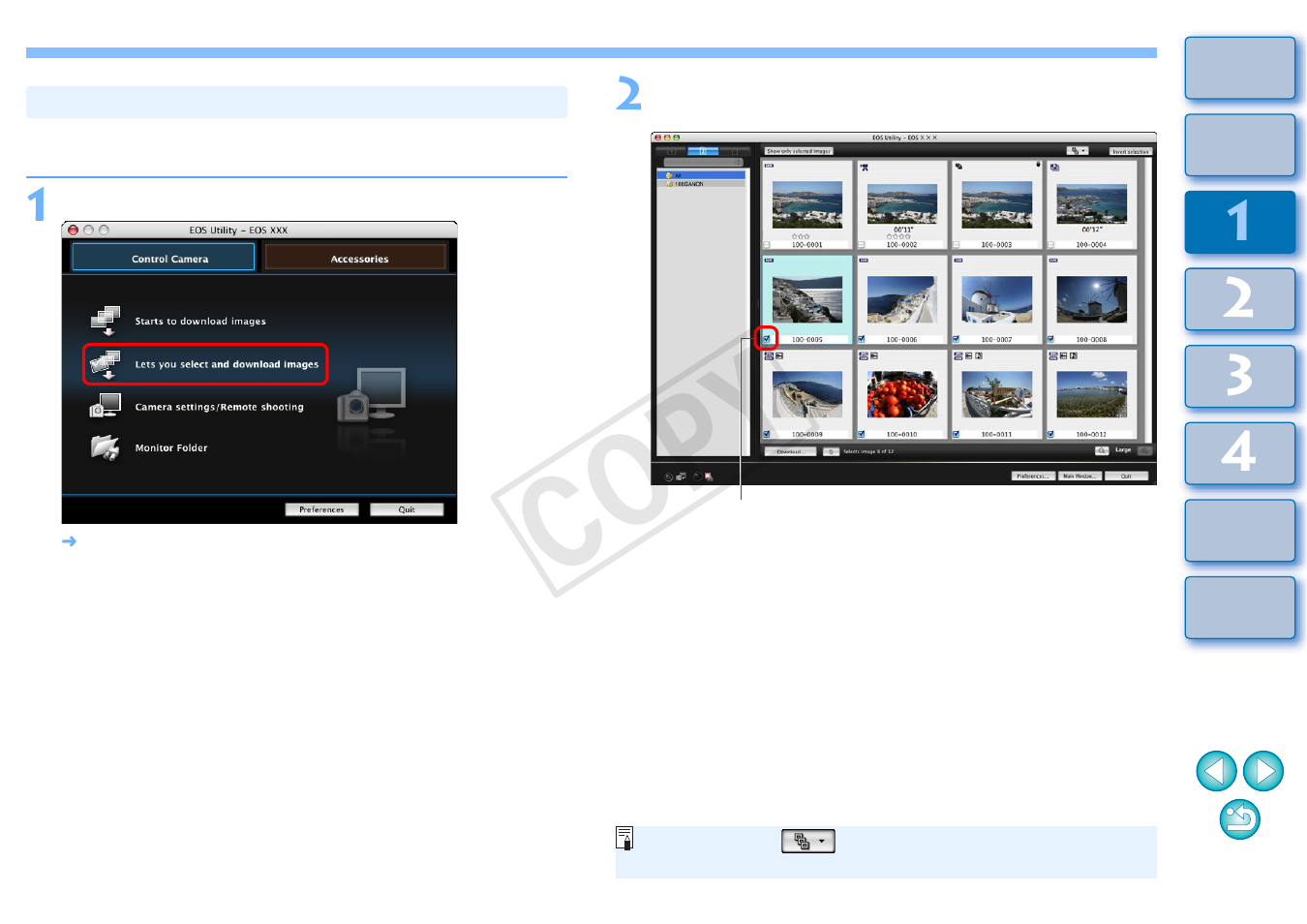 Downloading selected images to your computer, Cop y | Canon EOS Rebel T5 18-55 IS II Kit User Manual | Page 10 / 110