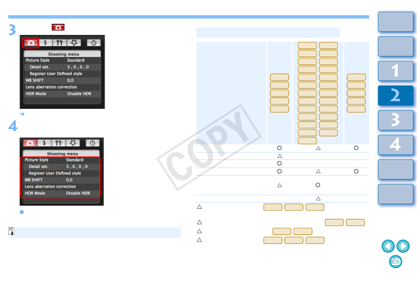 Available settings by camera model, Cop y | Canon EOS Rebel T5 18-55 IS II Kit User Manual | Page 18 / 110