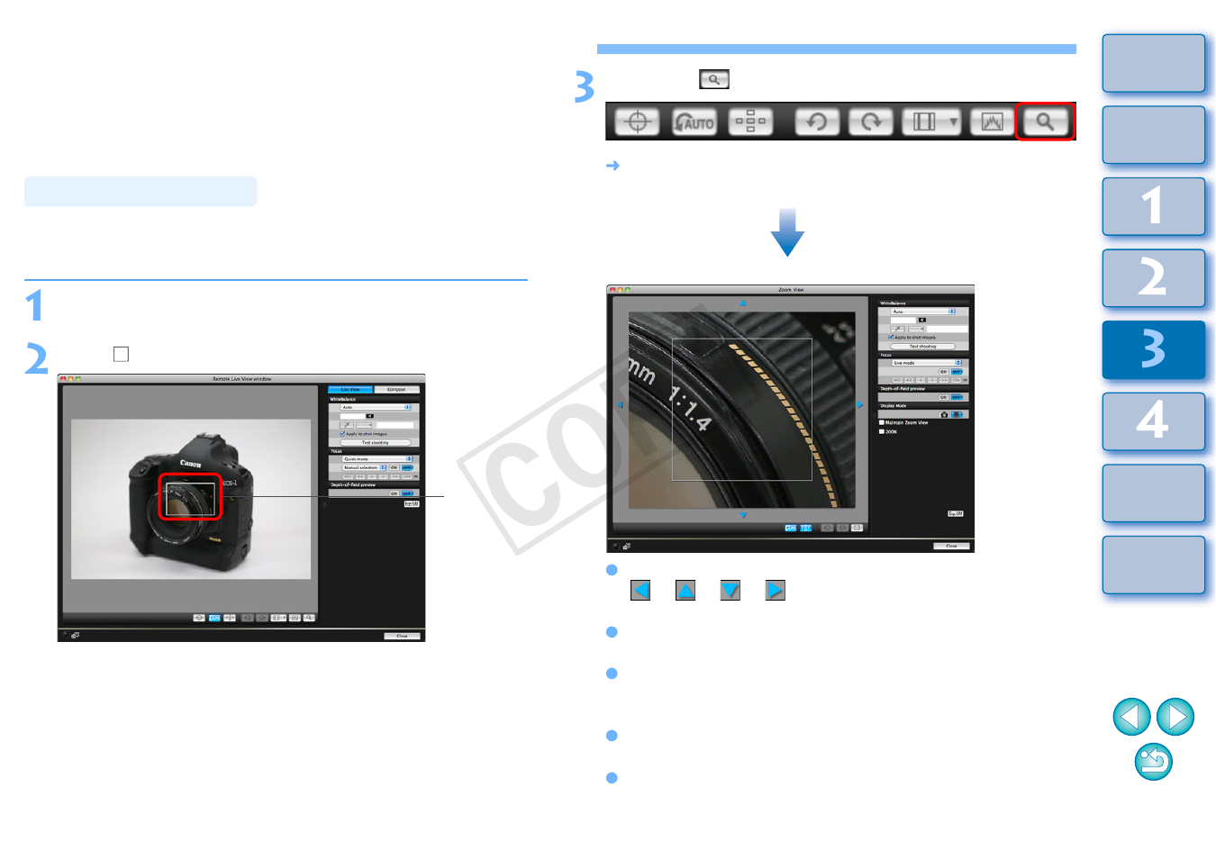 Remote live view window functions, Focusing manually, Cop y | Canon EOS Rebel T5 18-55 IS II Kit User Manual | Page 41 / 110