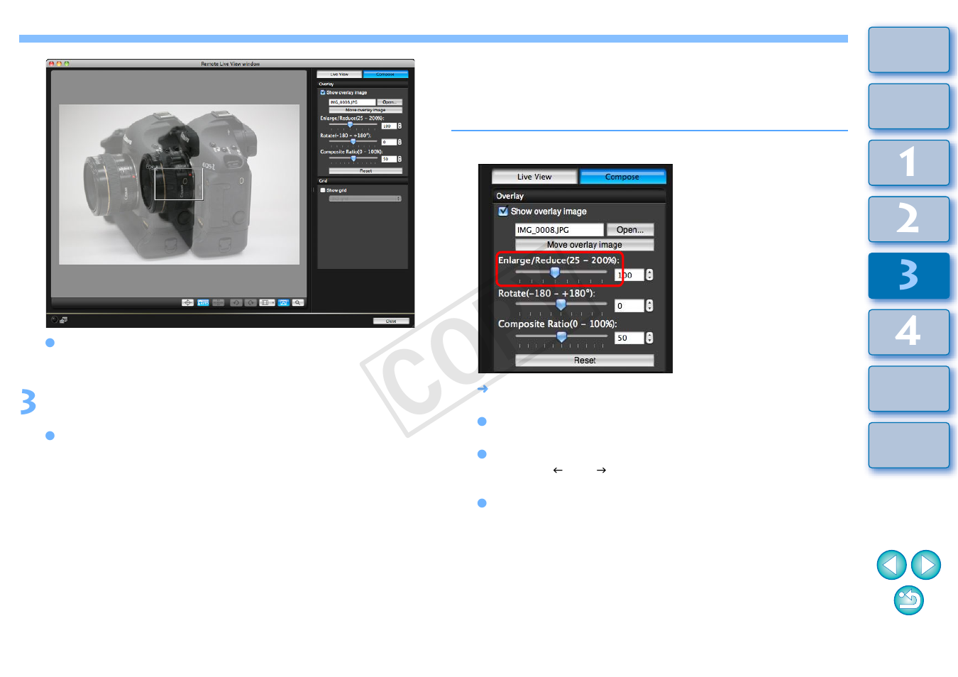 Enlarging/reducing an overlay image, Cop y | Canon EOS Rebel T5 18-55 IS II Kit User Manual | Page 54 / 110