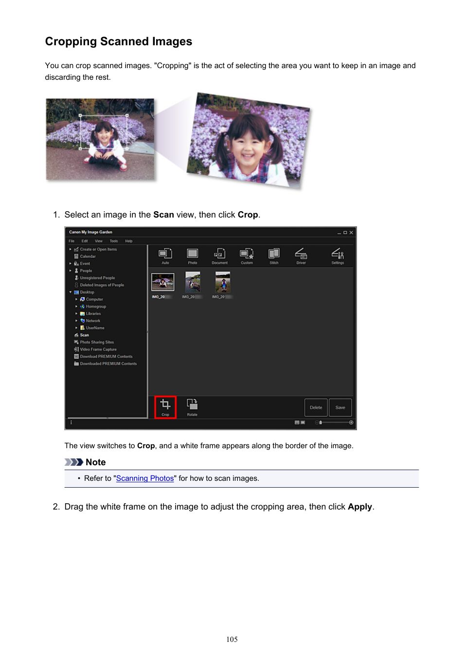 Cropping scanned images | Canon PIXMA Pro9000 Mark II User Manual | Page 105 / 303