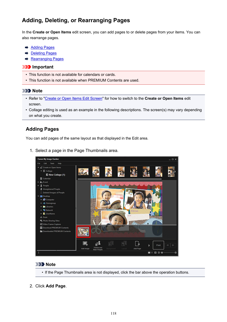 Adding, deleting, or rearranging pages | Canon PIXMA Pro9000 Mark II User Manual | Page 118 / 303