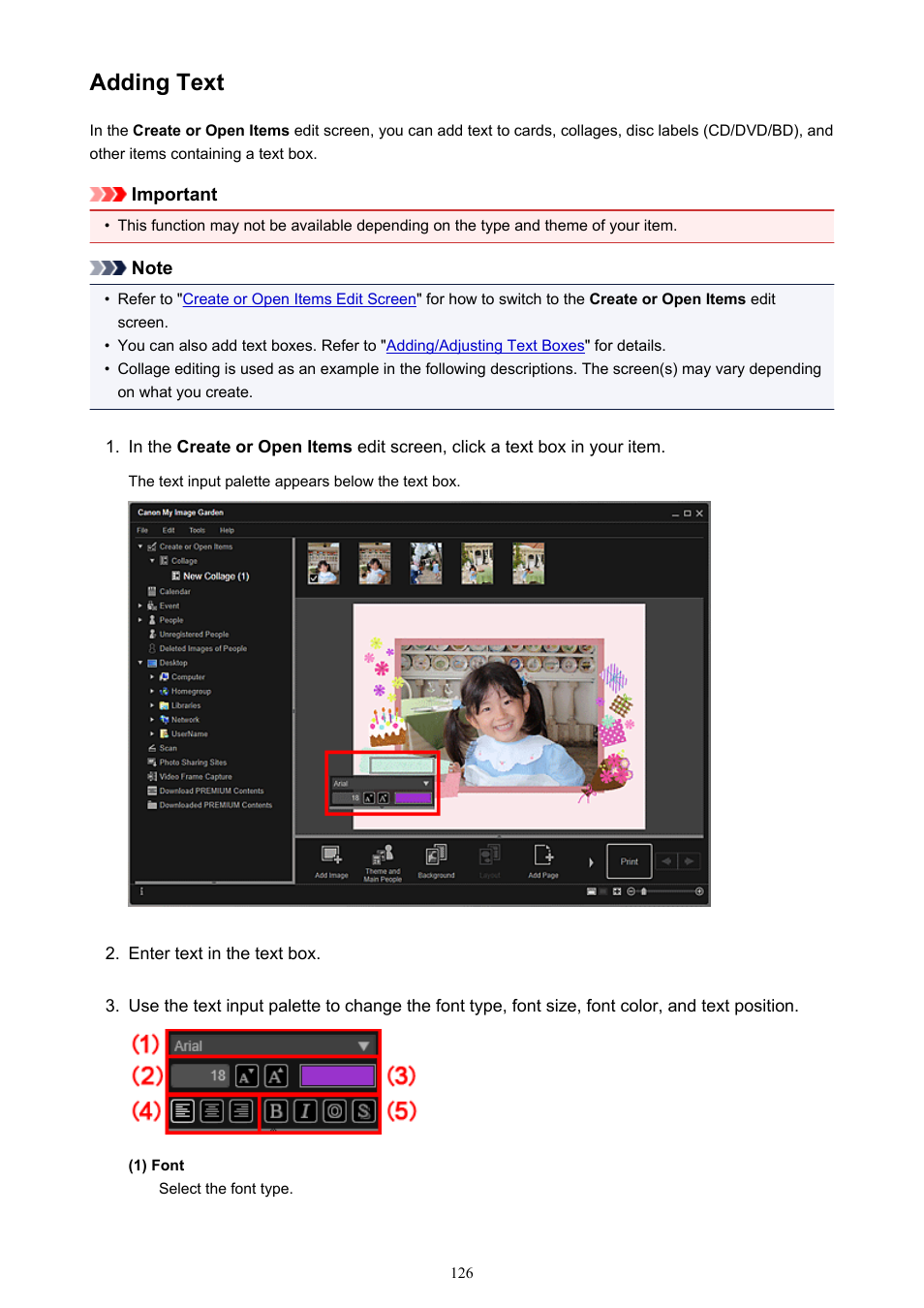 Adding text | Canon PIXMA Pro9000 Mark II User Manual | Page 126 / 303