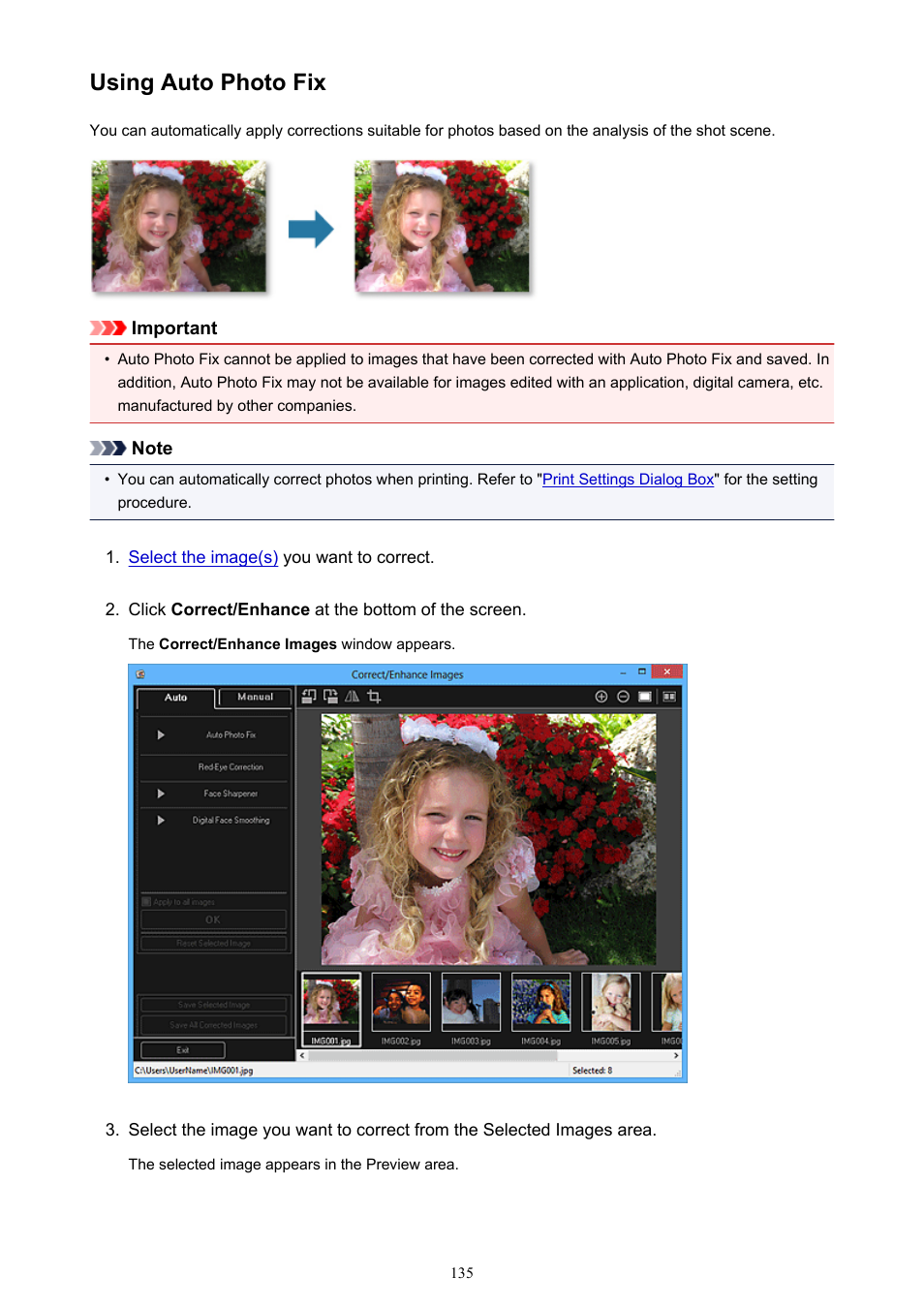 Using auto photo fix | Canon PIXMA Pro9000 Mark II User Manual | Page 135 / 303