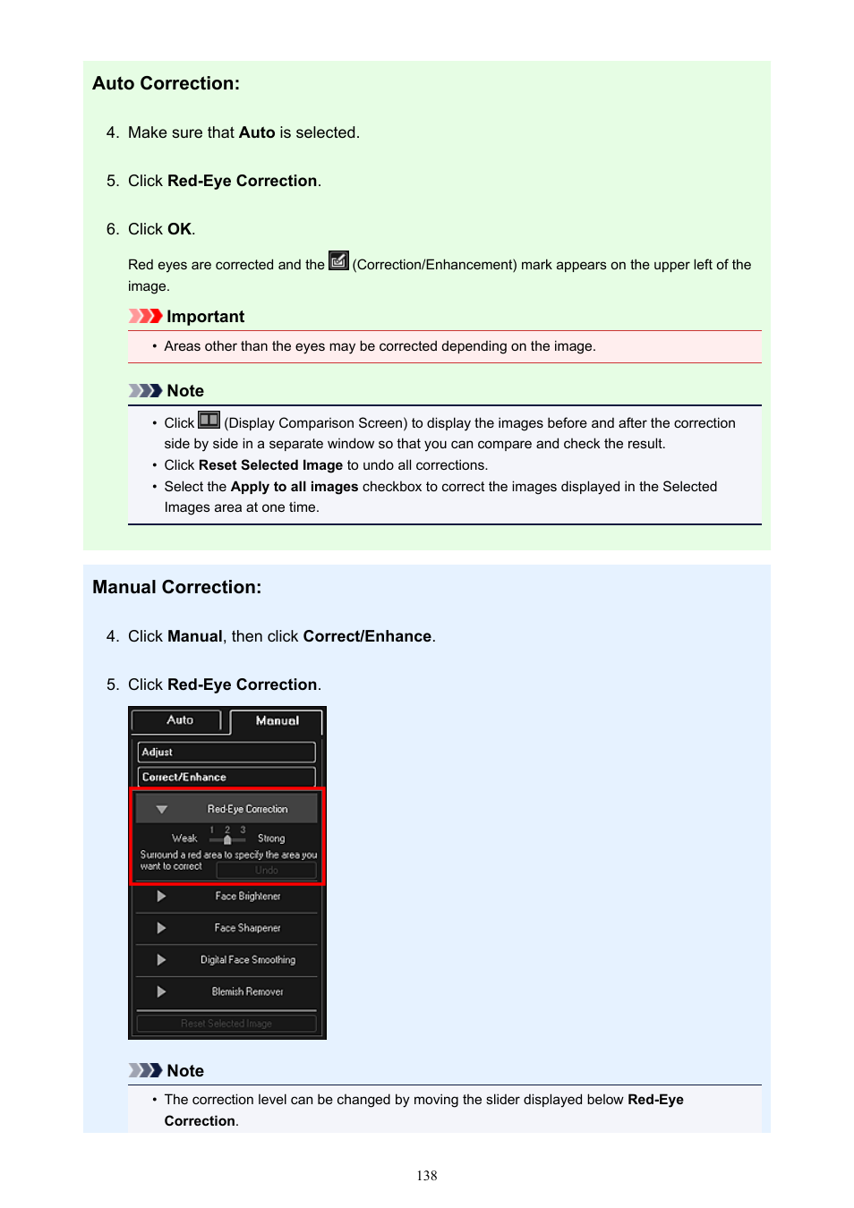 Auto correction, Manual correction | Canon PIXMA Pro9000 Mark II User Manual | Page 138 / 303