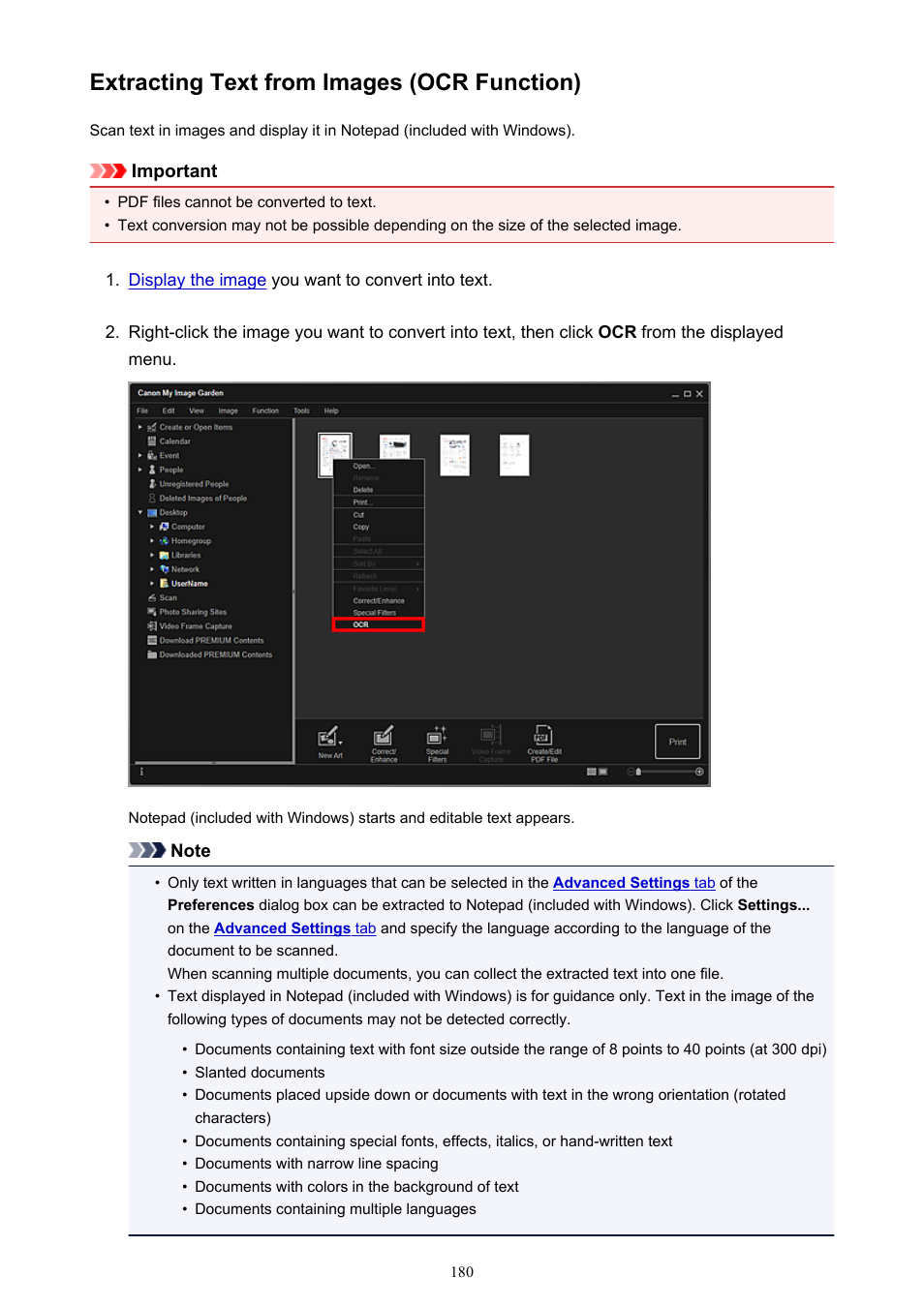 Extracting text from images (ocr function) | Canon PIXMA Pro9000 Mark II User Manual | Page 180 / 303