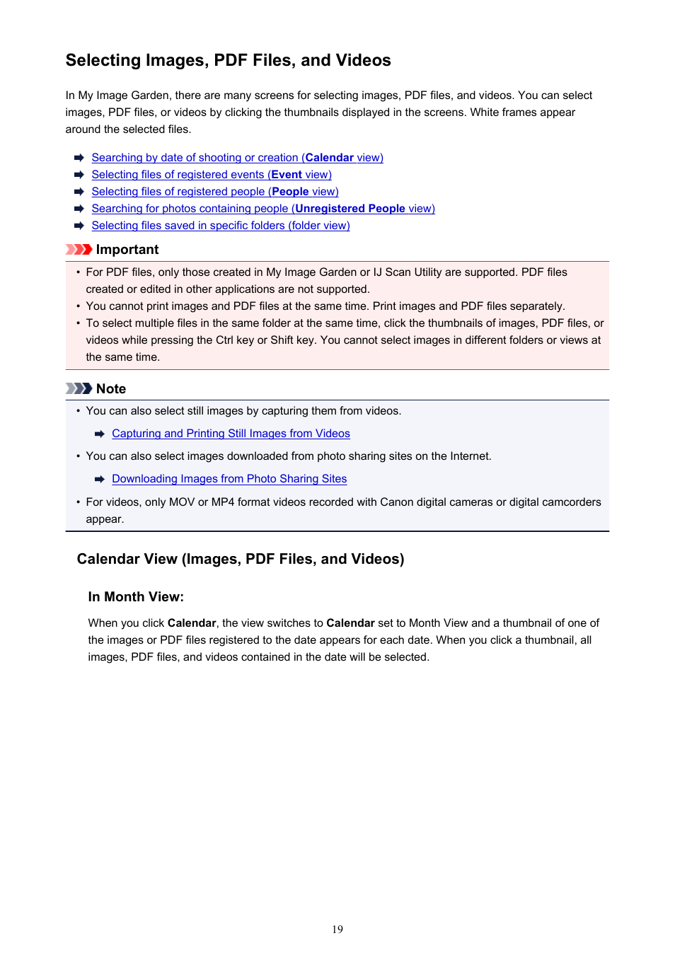 Selecting images, pdf files, and videos, For details | Canon PIXMA Pro9000 Mark II User Manual | Page 19 / 303