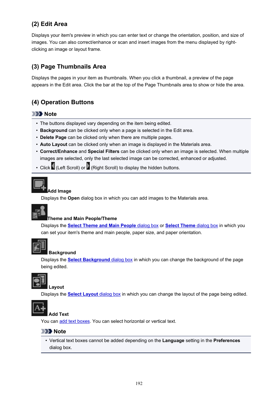 2) edit area, 3) page thumbnails area, 4) operation buttons | Canon PIXMA Pro9000 Mark II User Manual | Page 192 / 303
