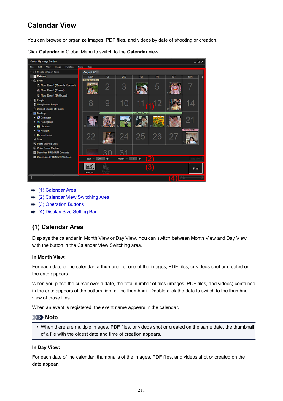 Calendar view, Switches to the | Canon PIXMA Pro9000 Mark II User Manual | Page 211 / 303