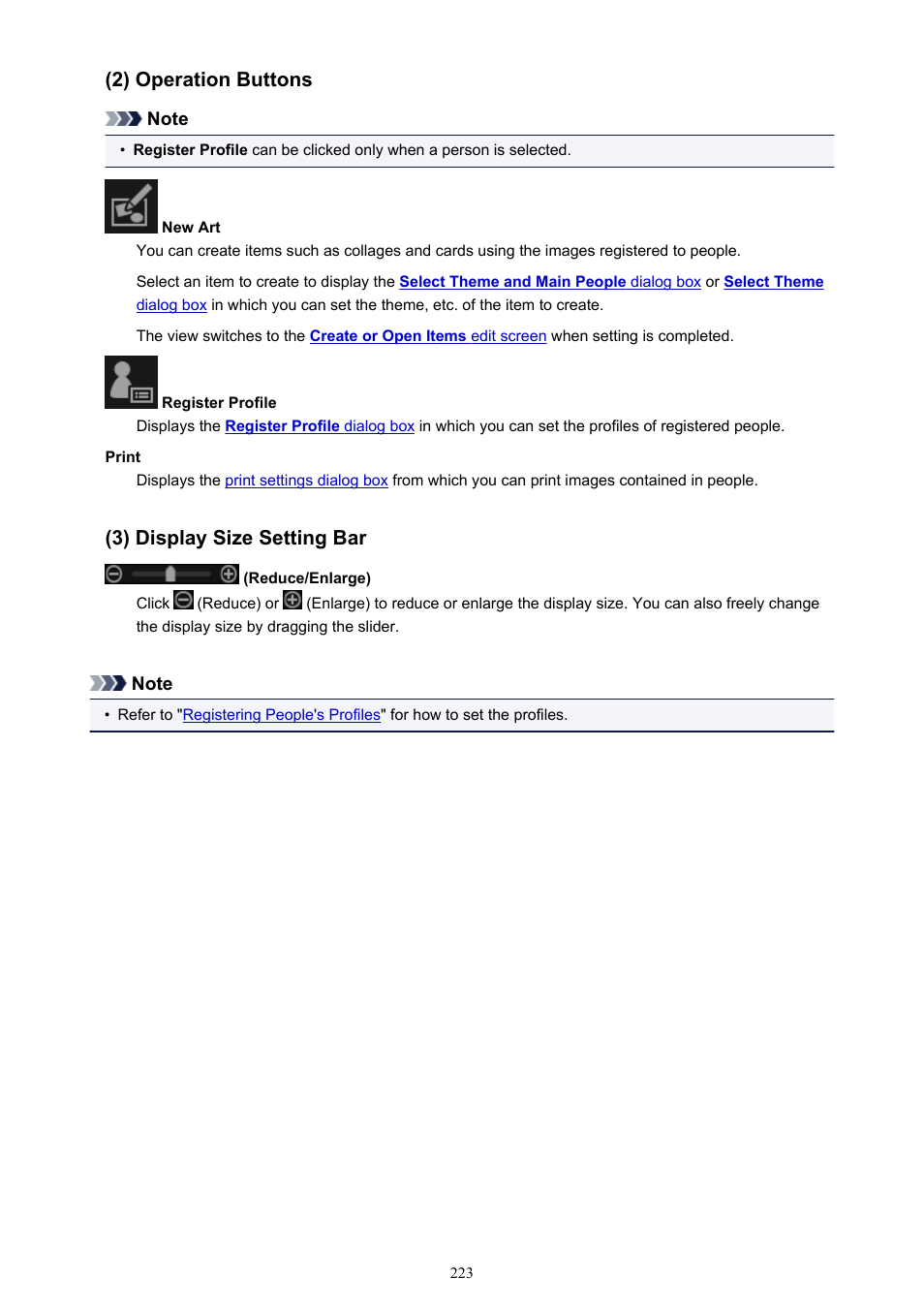 2) operation buttons (3) display size setting bar, 2) operation buttons, 3) display size setting bar | Canon PIXMA Pro9000 Mark II User Manual | Page 223 / 303