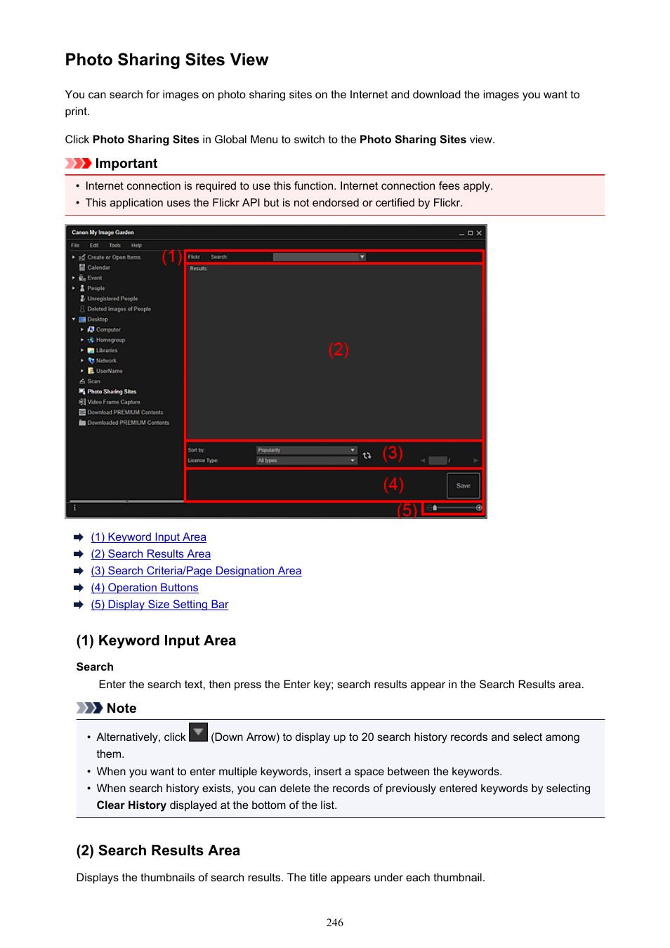 Photo sharing sites view, Switches to the | Canon PIXMA Pro9000 Mark II User Manual | Page 246 / 303