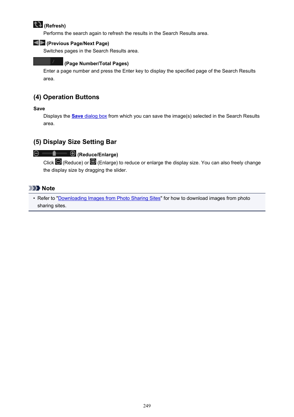 4) operation buttons, 5) display size setting bar | Canon PIXMA Pro9000 Mark II User Manual | Page 249 / 303