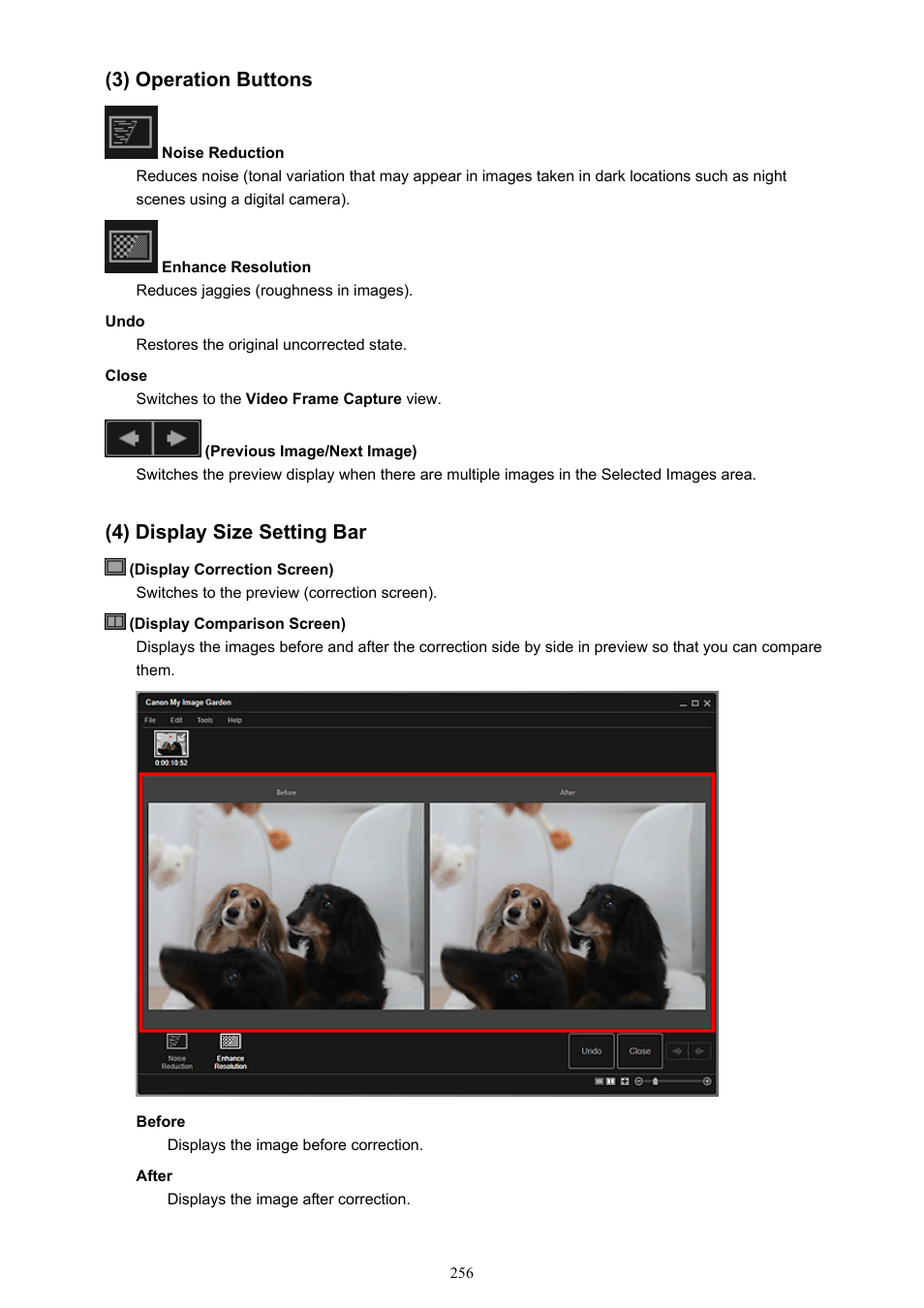 3) operation buttons, 4) display size setting bar | Canon PIXMA Pro9000 Mark II User Manual | Page 256 / 303