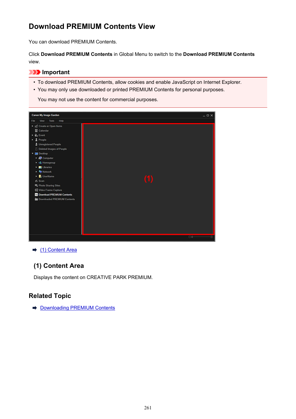 Download premium contents view, Switches to the | Canon PIXMA Pro9000 Mark II User Manual | Page 261 / 303