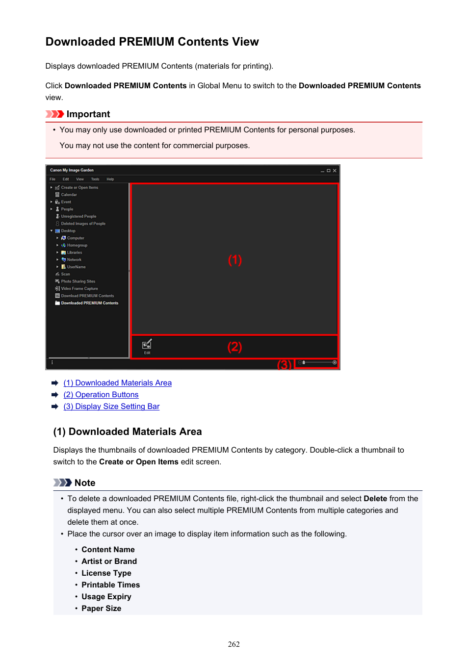 Downloaded premium contents view, Switches to the, In which the downloaded premium | Canon PIXMA Pro9000 Mark II User Manual | Page 262 / 303