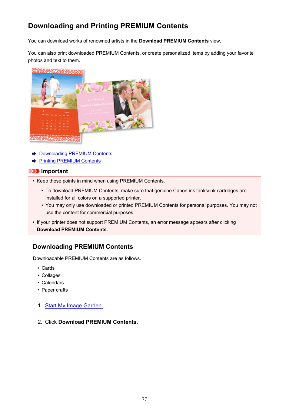 Downloading and printing premium contents | Canon PIXMA Pro9000 Mark II User Manual | Page 77 / 303
