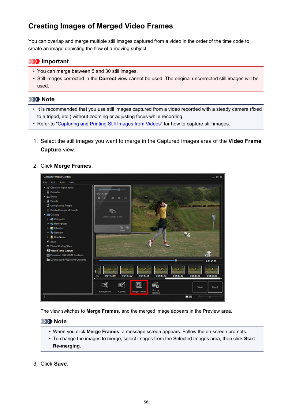 Creating images of merged video frames | Canon PIXMA Pro9000 Mark II User Manual | Page 86 / 303