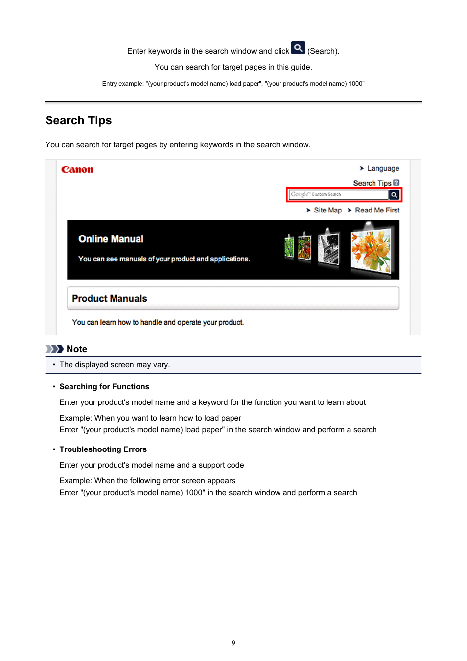 Search tips | Canon PIXMA Pro9000 Mark II User Manual | Page 9 / 303