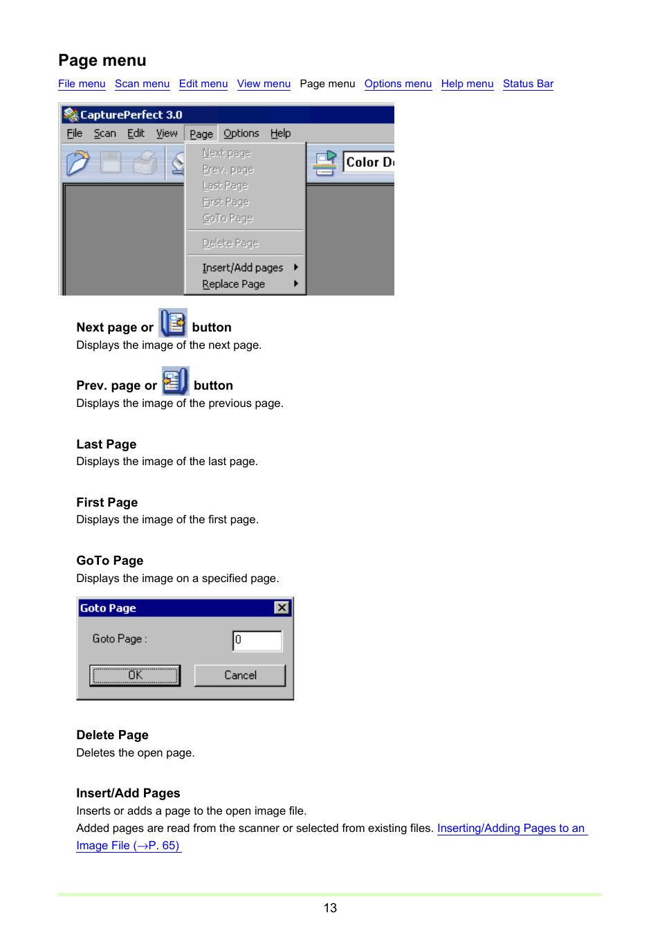 Page menu | Canon imageFORMULA DR-2020U Universal Workgroup Scanner User Manual | Page 13 / 73