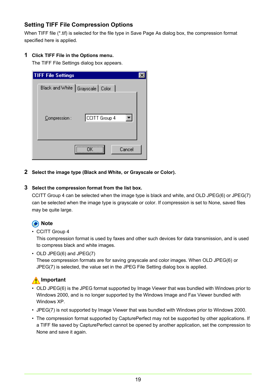 Setting tiff file compression options, P. 19) | Canon imageFORMULA DR-2020U Universal Workgroup Scanner User Manual | Page 19 / 73
