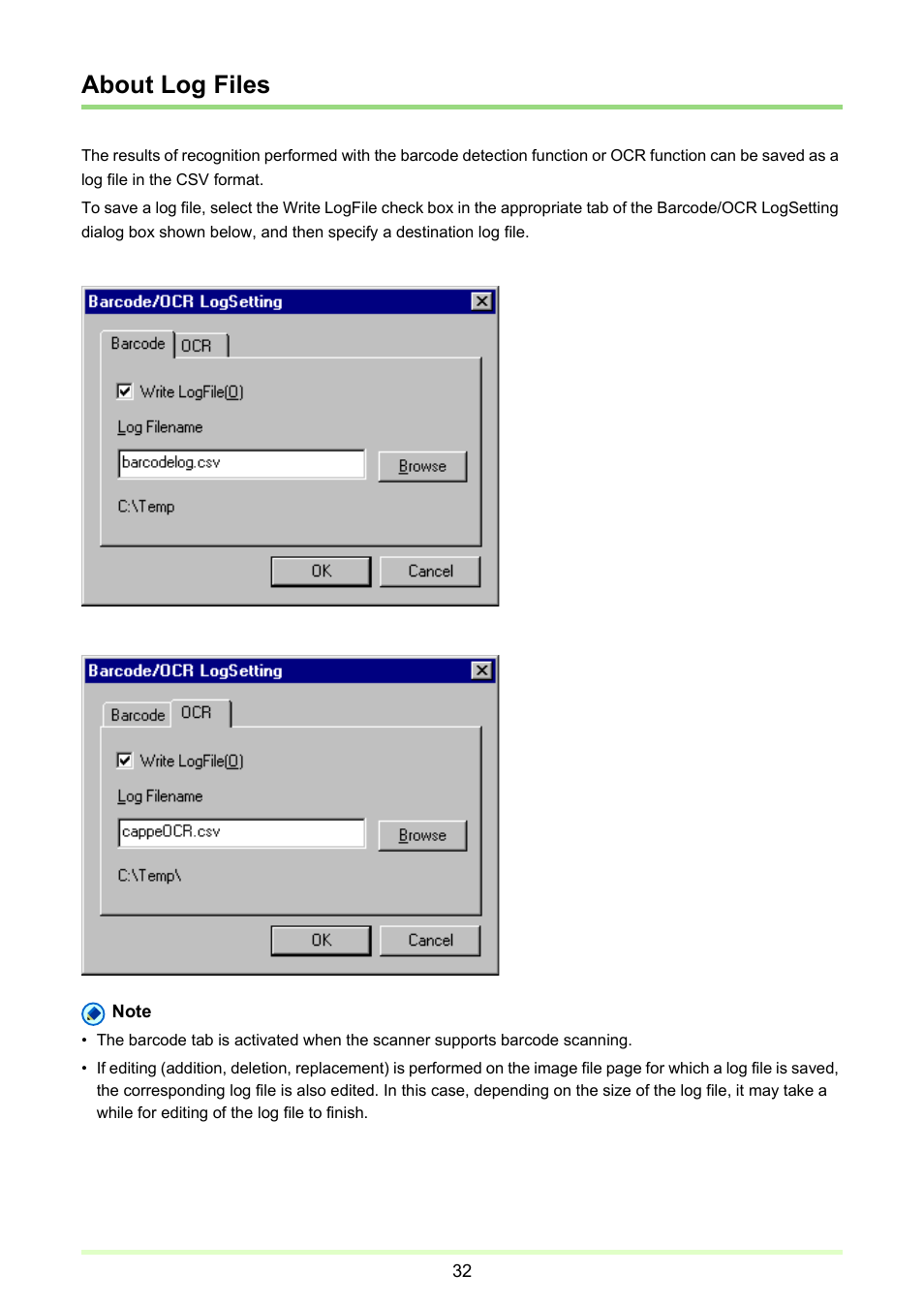 About log files, P. 32) | Canon imageFORMULA DR-2020U Universal Workgroup Scanner User Manual | Page 32 / 73