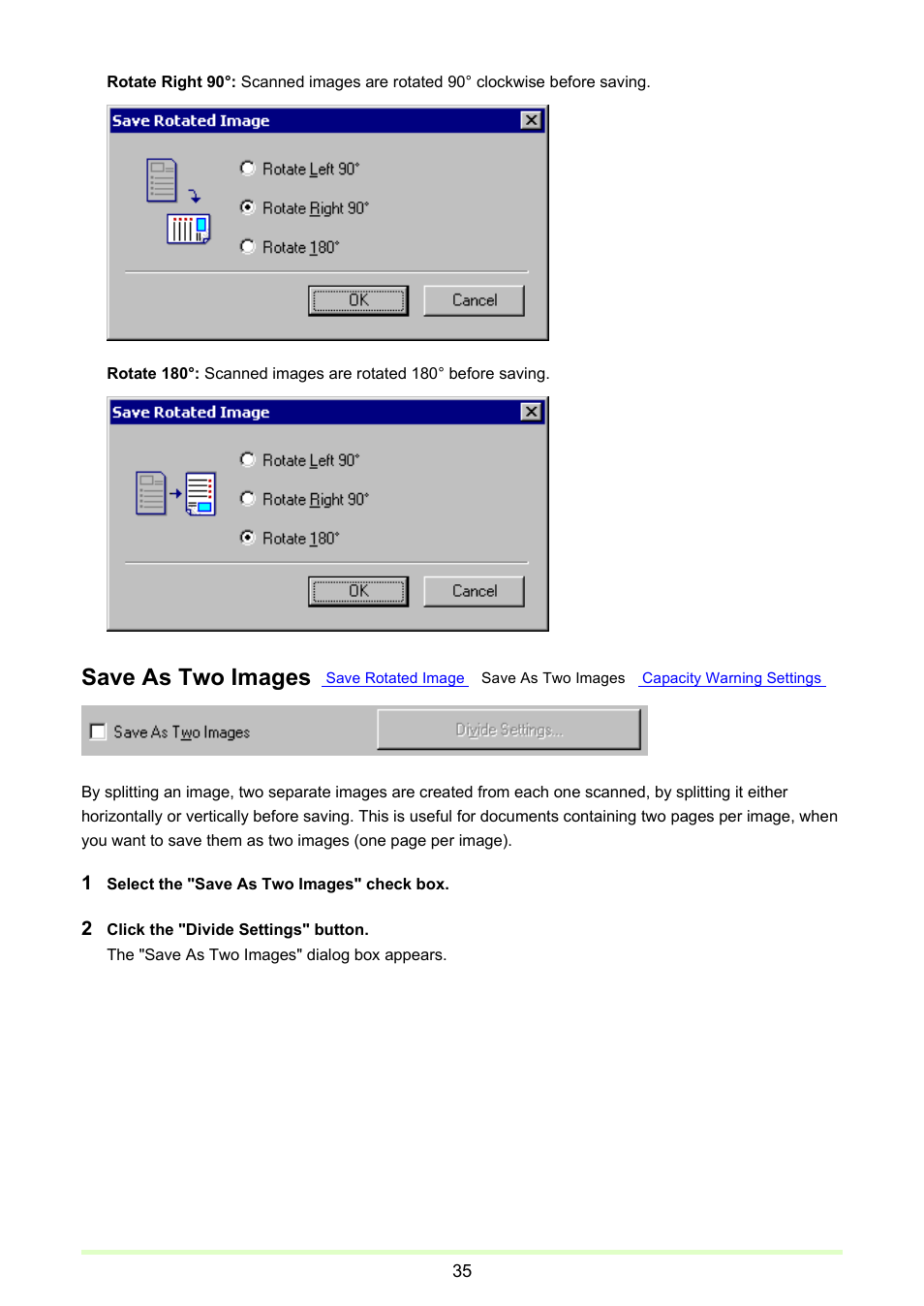 Save as two images | Canon imageFORMULA DR-2020U Universal Workgroup Scanner User Manual | Page 35 / 73