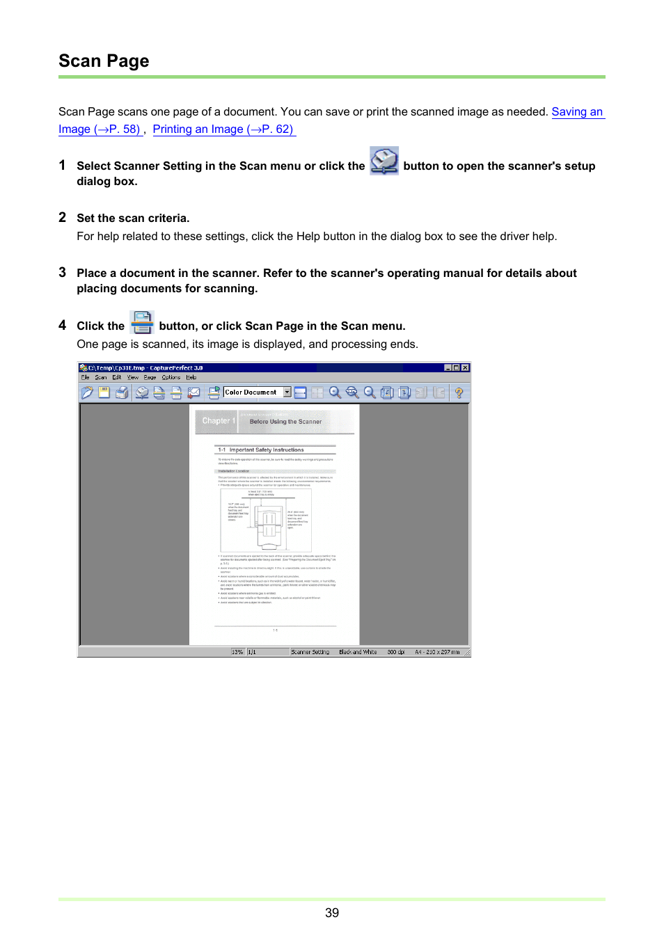 P. 39), Scan page | Canon imageFORMULA DR-2020U Universal Workgroup Scanner User Manual | Page 39 / 73