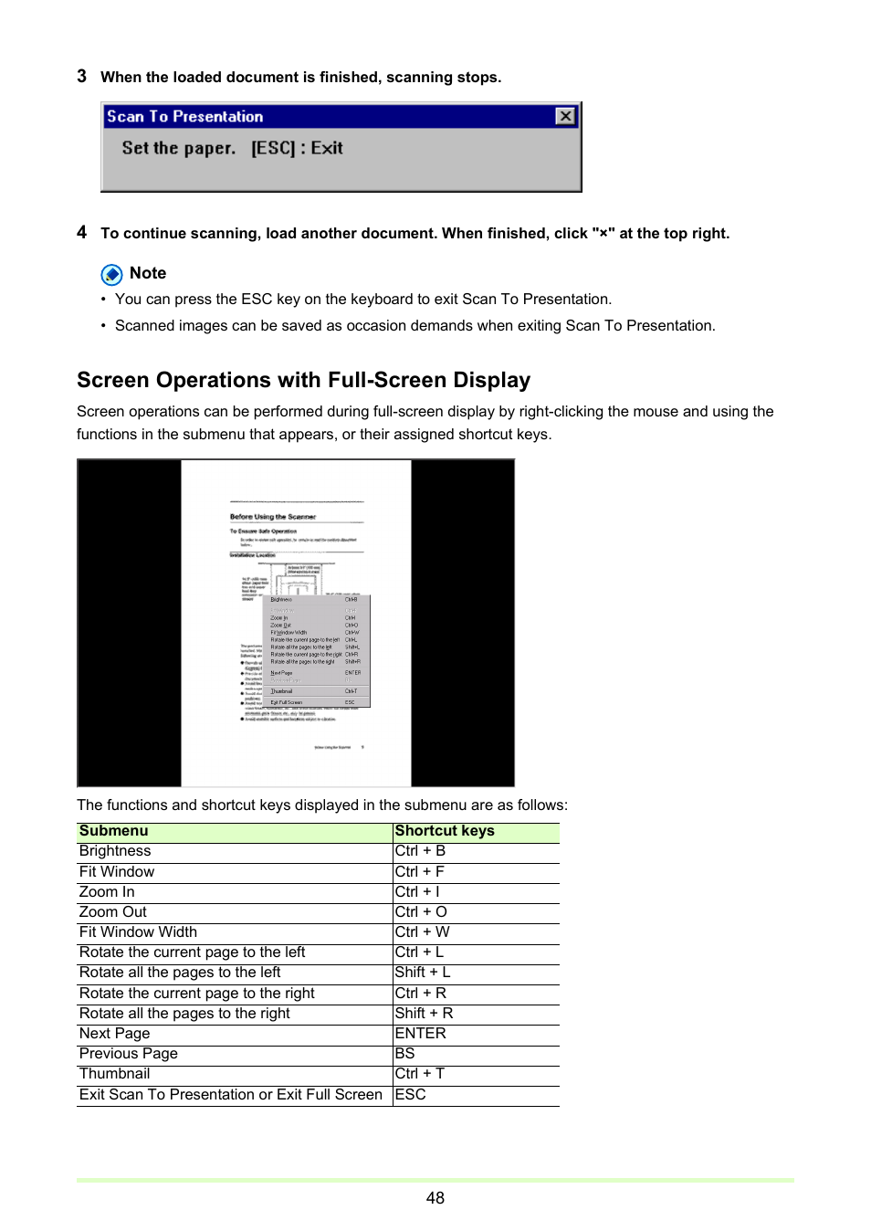 Screen operations with full-screen display | Canon imageFORMULA DR-2020U Universal Workgroup Scanner User Manual | Page 48 / 73